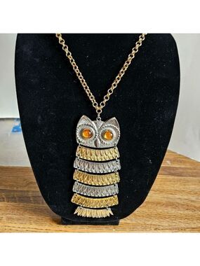 Celebrity Gold-tone & Silver-tone Owl Long Pendant Necklace